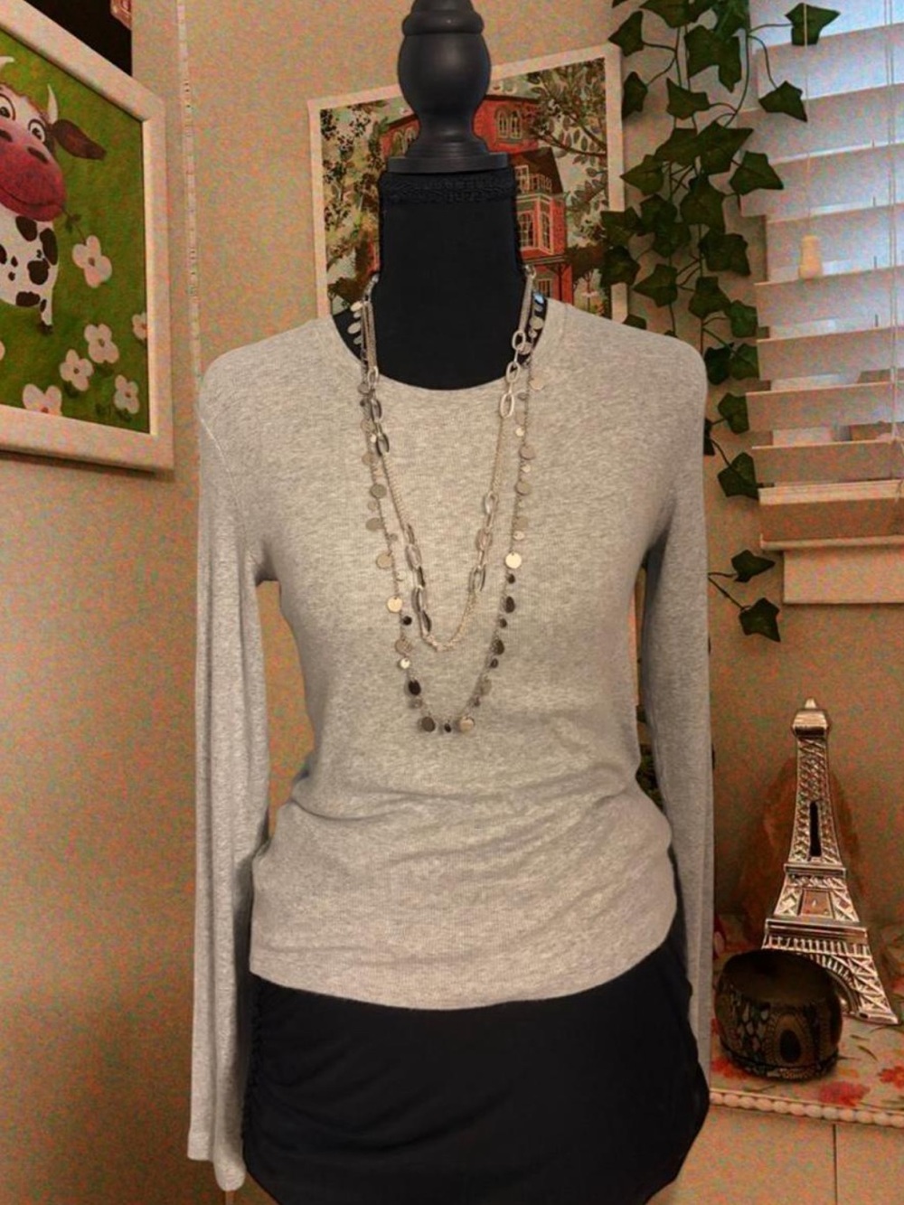 Aritzia Light Gray Long Sleeve Crewneck Top